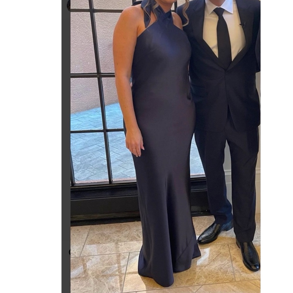 Imogen Twist Halter Charmeuse Trumpet Gown midnight